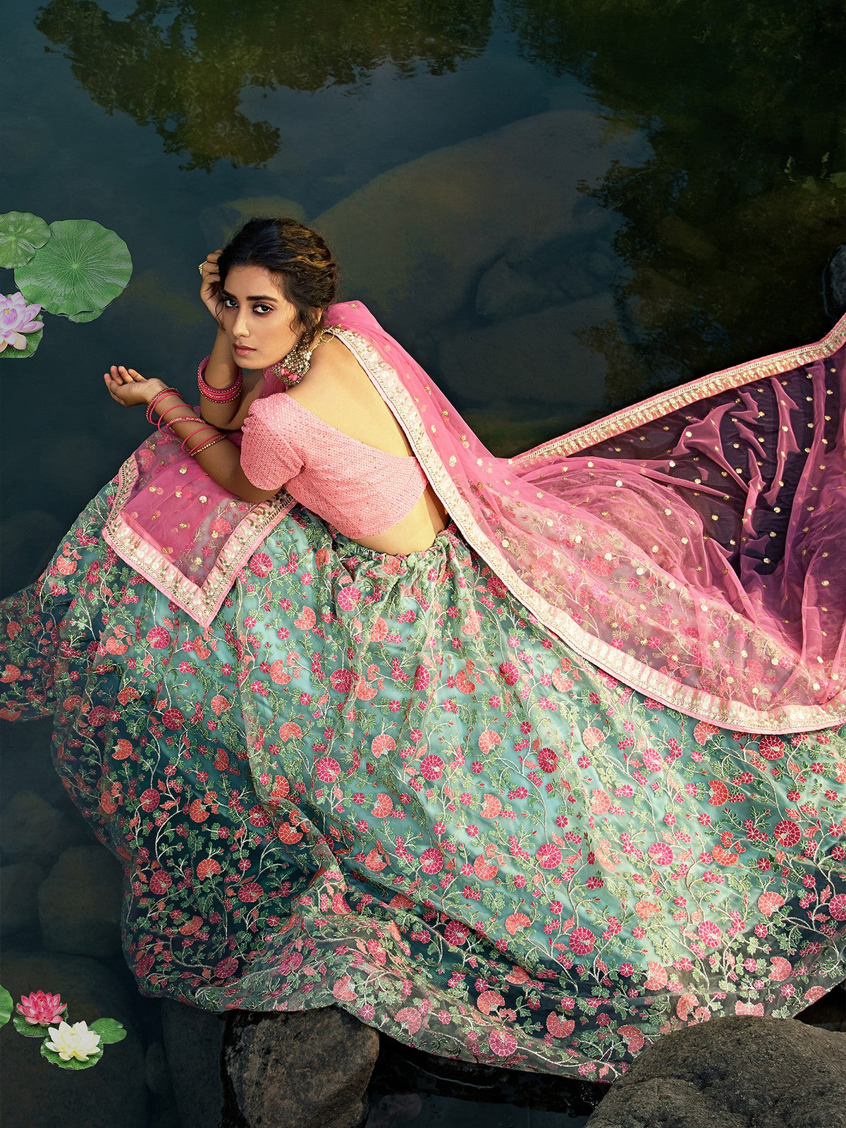 Sea Green Stunning Semi Stitched Lehenga With  Unstitched Blouse Clothsvilla