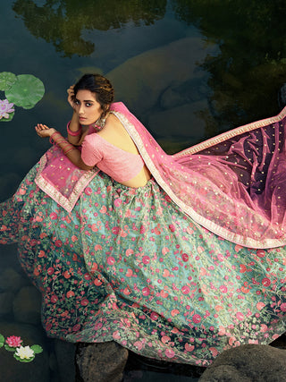 Sea Green Stunning Semi Stitched Lehenga With  Unstitched Blouse Clothsvilla