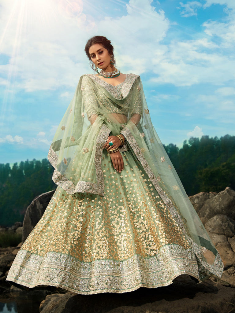 Green Sequins  Sassy Semi Stitched Lehenga With  Unstitched Blouse Clothsvilla