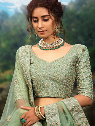 Green Sequins  Sassy Semi Stitched Lehenga With  Unstitched Blouse Clothsvilla