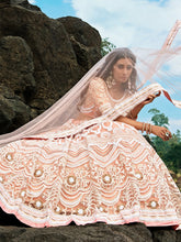 Load image into Gallery viewer, Peach Soft Net Sequins Semi Stitched Lehenga With Unstitched Blouse Clothsvilla