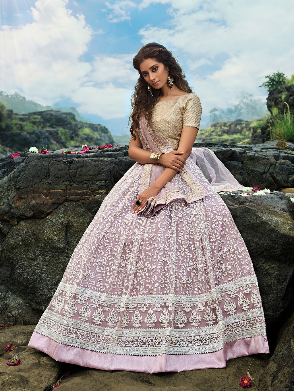 Designer Purple Soft Net  Semi Stitched Lehenga With  Unstitched Blouse Clothsvilla