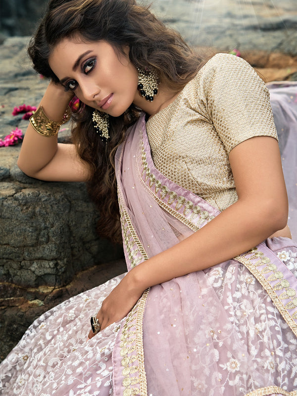 Designer Purple Soft Net  Semi Stitched Lehenga With  Unstitched Blouse Clothsvilla