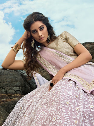 Designer Purple Soft Net  Semi Stitched Lehenga With  Unstitched Blouse Clothsvilla