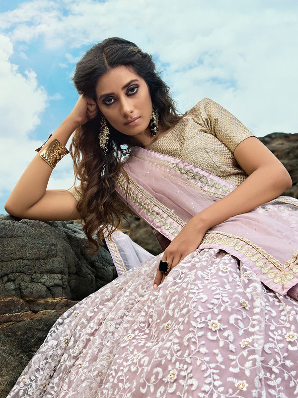 Designer Purple Soft Net  Semi Stitched Lehenga With  Unstitched Blouse Clothsvilla