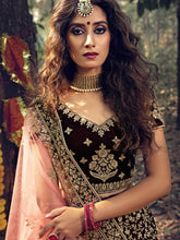 Load image into Gallery viewer, Maroon Pure Velvet Semi Stitched Lehenga With  Unstitched Blouse Clothsvilla