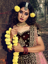 Load image into Gallery viewer, Maroon Pure Velvet Semi Stitched Lehenga With  Unstitched Blouse Clothsvilla