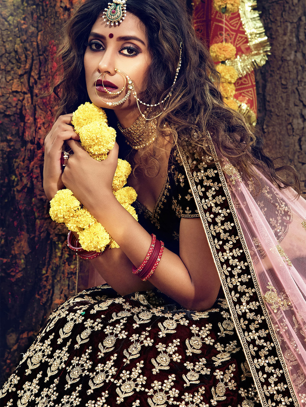 Maroon  Semi Stitched Lehenga With  Unstitched Blouse With Mirror Work Clothsvilla