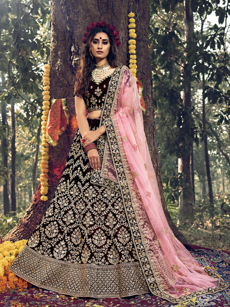 Designer Maroon  Semi Stitched Lehenga With  Unstitched Blouse Clothsvilla