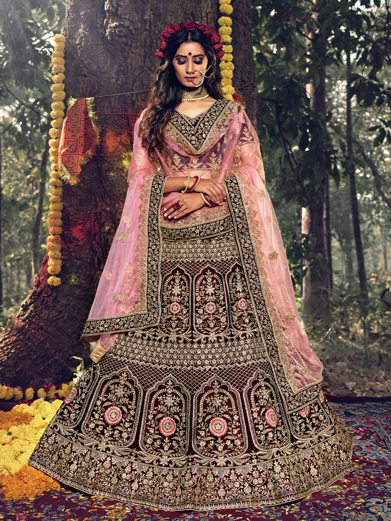 Fancy Maroon  Semi Stitched Lehenga With  Unstitched Blouse Clothsvilla