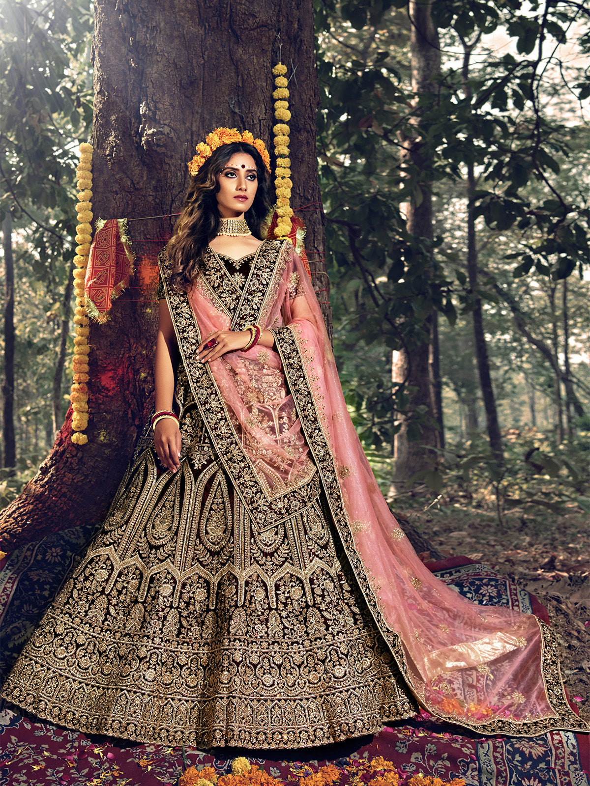 Festive Maroon  Semi Stitched Lehenga With  Unstitched Blouse Clothsvilla Main image