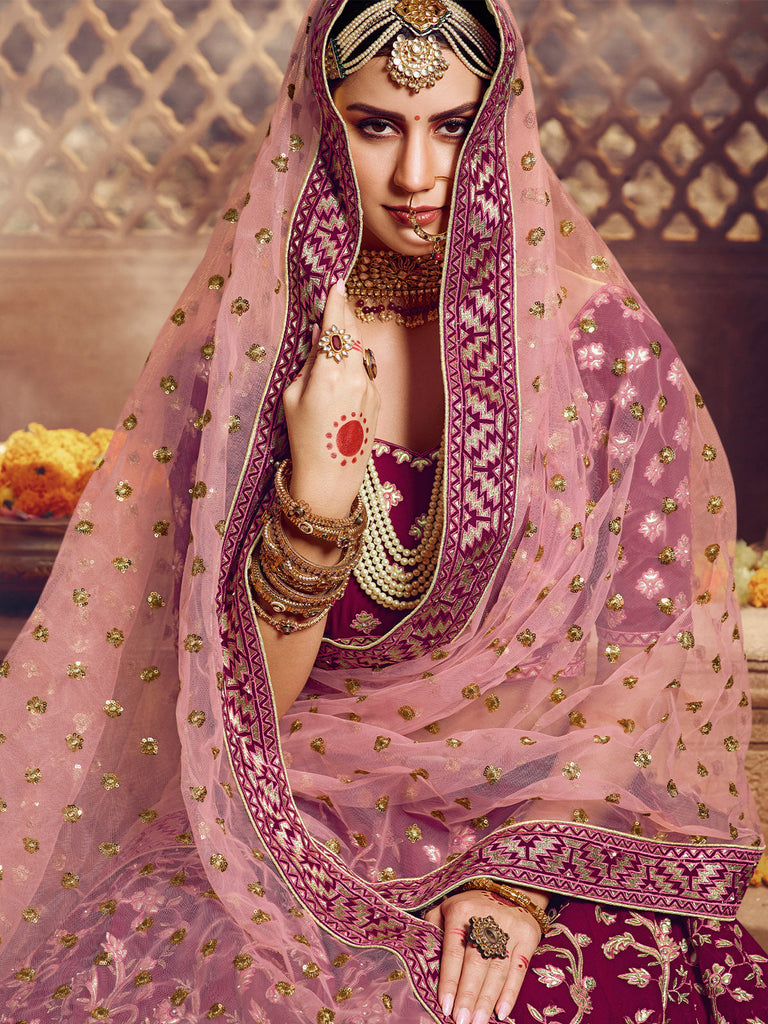 Purple Embroidered Georgette Semi Stitched Lehenga With Unstitched Blouse Clothsvilla