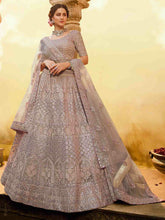 Load image into Gallery viewer, Beige Embroidered Butter Crepe Semi Stitched Lehenga With Unstitched Blouse Clothsvilla