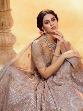 Load image into Gallery viewer, Beige Embroidered Butter Crepe Semi Stitched Lehenga With Unstitched Blouse Clothsvilla