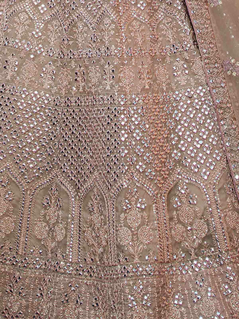 Beige Embroidered Butter Crepe Semi Stitched Lehenga With Unstitched Blouse Clothsvilla