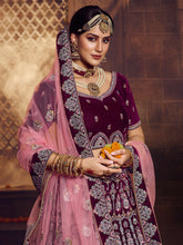 Load image into Gallery viewer, Violet Embroidered Velvet Semi Stitched Lehenga With Unstitched Blouse Clothsvilla