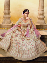 Load image into Gallery viewer, White Embroidered Georgette Semi Stitched Lehenga With Unstitched Blouse Clothsvilla