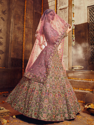 Beige Embroidered Georgette Semi Stitched Lehenga With Unstitched Blouse Clothsvilla