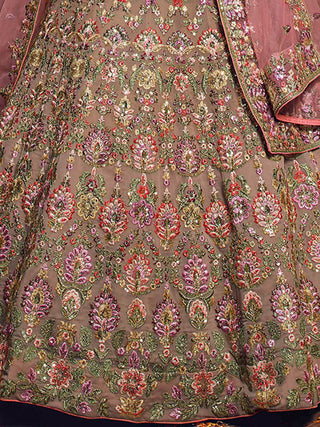 Beige Embroidered Georgette Semi Stitched Lehenga With Unstitched Blouse Clothsvilla
