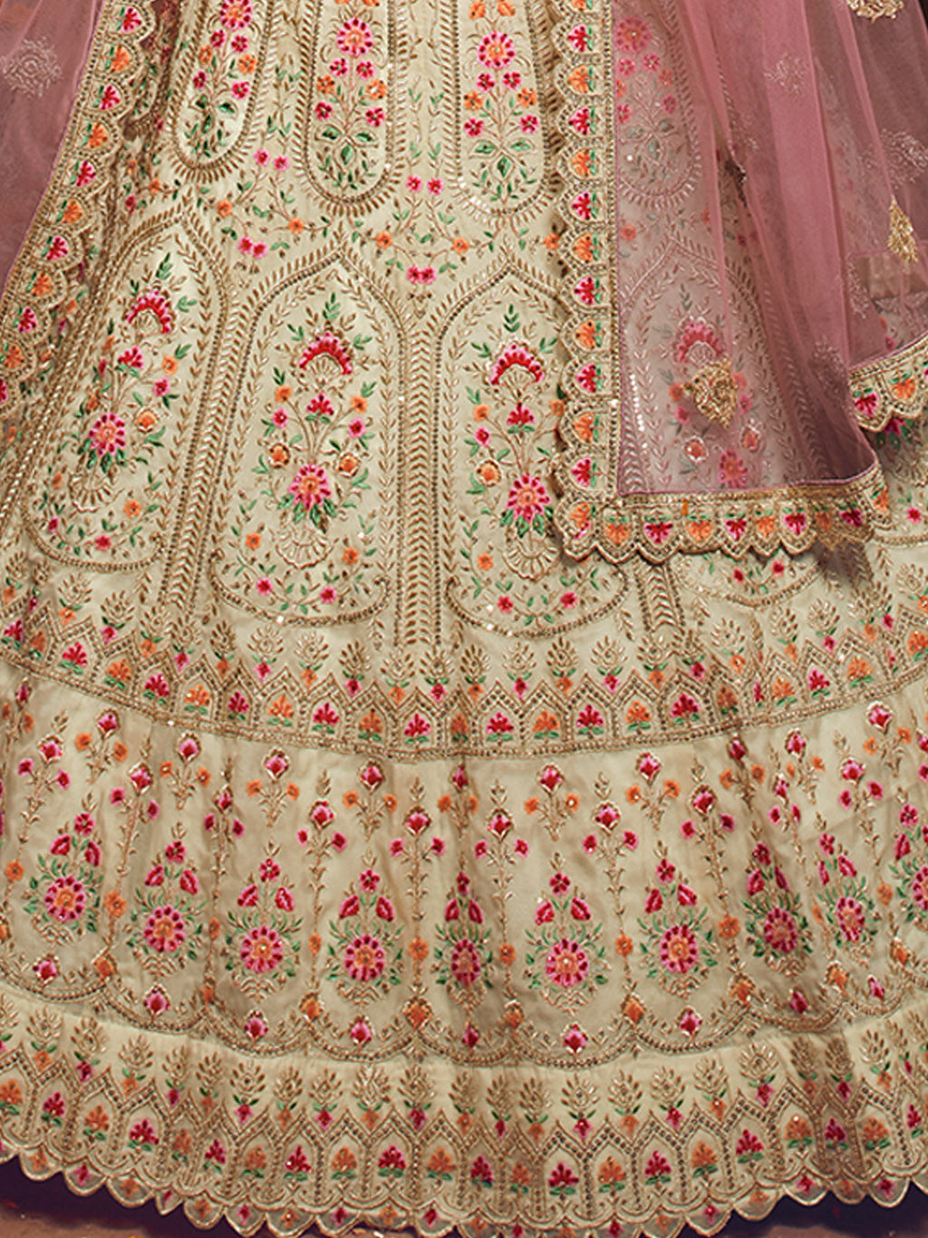 White Embroidered Organza Semi Stitched Lehenga With Unstitched Blouse Clothsvilla