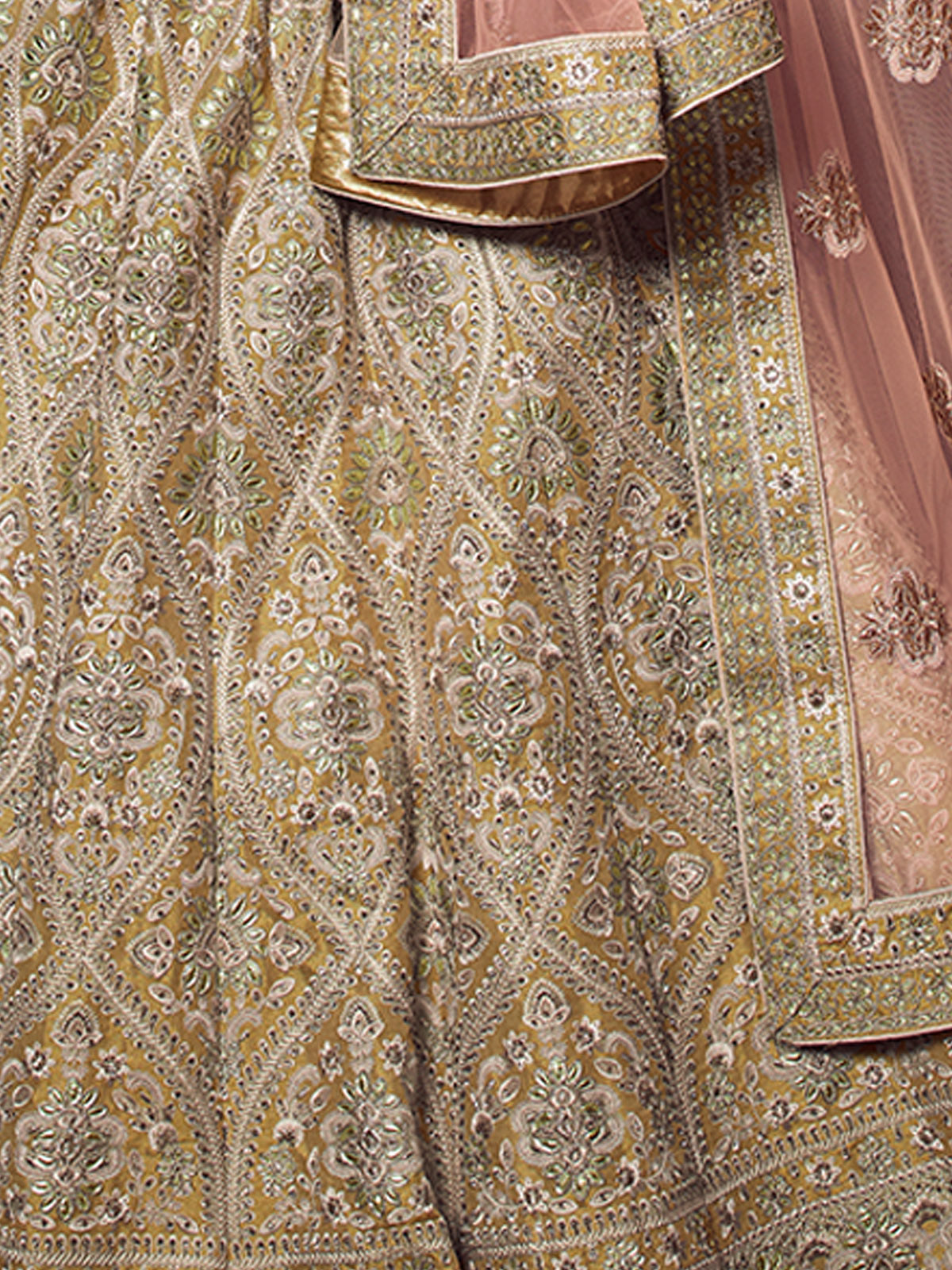 Olive Embroidered Soft Net Semi Stitched Lehenga With Unstitched Blouse Clothsvilla