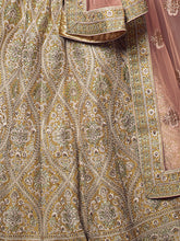 Load image into Gallery viewer, Olive Embroidered Soft Net Semi Stitched Lehenga With Unstitched Blouse Clothsvilla