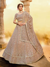 Load image into Gallery viewer, Light Brown Gota,Thread,Zarkan Semi Stitched Lehenga With Unstitched Blouse Clothsvilla