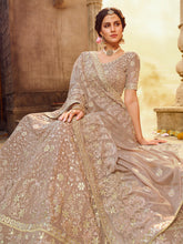 Load image into Gallery viewer, Light Brown Gota,Thread,Zarkan Semi Stitched Lehenga With Unstitched Blouse Clothsvilla