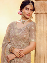 Load image into Gallery viewer, Light Brown Gota,Thread,Zarkan Semi Stitched Lehenga With Unstitched Blouse Clothsvilla