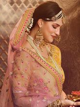 Load image into Gallery viewer, Yellow Embroidered Organza Semi Stitched Lehenga With Unstitched Blouse Clothsvilla