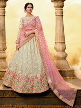 Load image into Gallery viewer, White Embroidered Georgette Semi Stitched Lehenga With Unstitched Blouse Clothsvilla