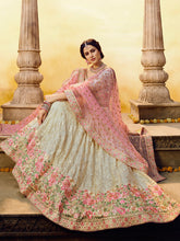 Load image into Gallery viewer, White Embroidered Georgette Semi Stitched Lehenga With Unstitched Blouse Clothsvilla