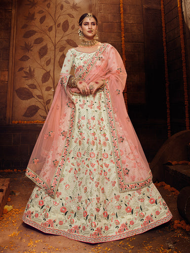Apricot Embroidered Georgette Semi Stitched Lehenga With Unstitched Blouse Clothsvilla