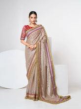 Load image into Gallery viewer, Beige Organza Saree With Unstitched Blouse Clothsvilla