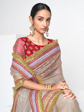 Load image into Gallery viewer, Beige Organza Saree With Unstitched Blouse Clothsvilla