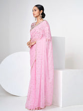 Load image into Gallery viewer, Pink Organza Saree With Unstitched Blouse Clothsvilla