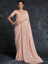 Load image into Gallery viewer, Peach Georgette Embroidered Saree With Unstitched Blouse Clothsvilla