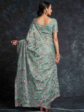 Load image into Gallery viewer, Green Organza Embroidered Saree With Unstitched Blouse Clothsvilla