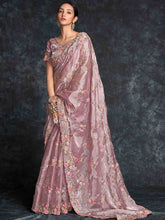 Load image into Gallery viewer, Pink Organza Embroidered Saree With Unstitched Blouse Clothsvilla