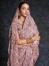 Load image into Gallery viewer, Pink Organza Embroidered Saree With Unstitched Blouse Clothsvilla