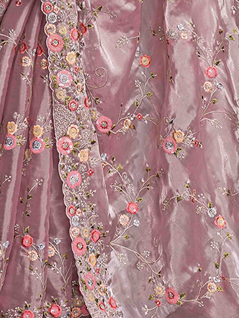 Pink Organza Embroidered Saree With Unstitched Blouse Clothsvilla