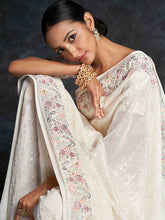 Load image into Gallery viewer, White Georgette Embroidered Saree With Unstitched Blouse Clothsvilla