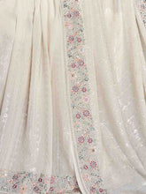 Load image into Gallery viewer, White Georgette Embroidered Saree With Unstitched Blouse Clothsvilla