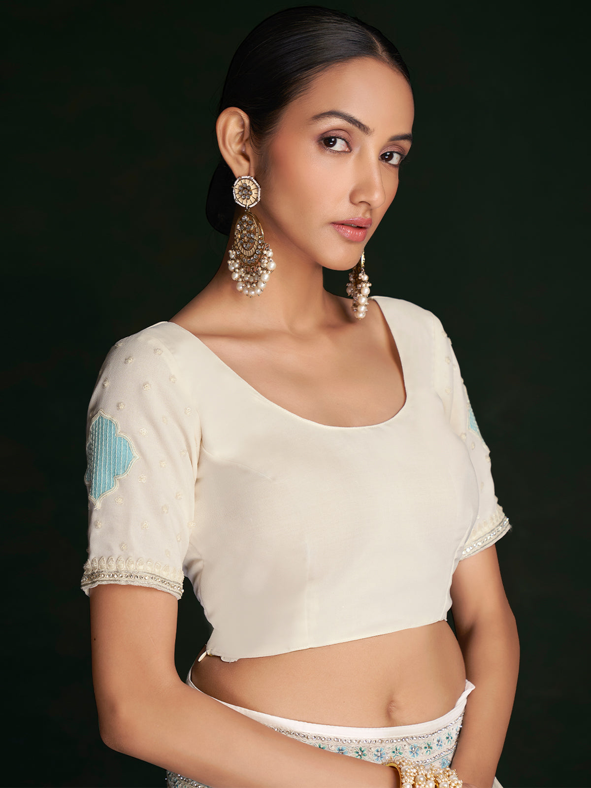 Classic White Georgette Embroidered Saree With Unstitched Blouse Clothsvilla
