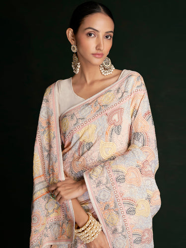 Designer Multicolor Georgette Embroidered Saree With Unstitched Blouse Clothsvilla