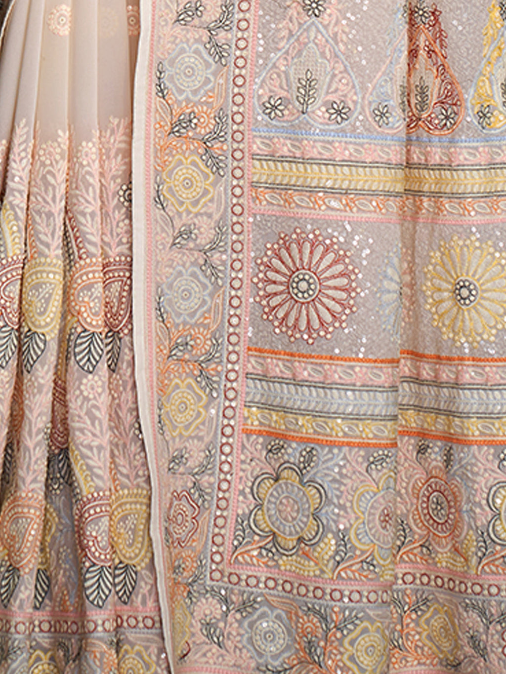 Designer Multicolor Georgette Embroidered Saree With Unstitched Blouse Clothsvilla