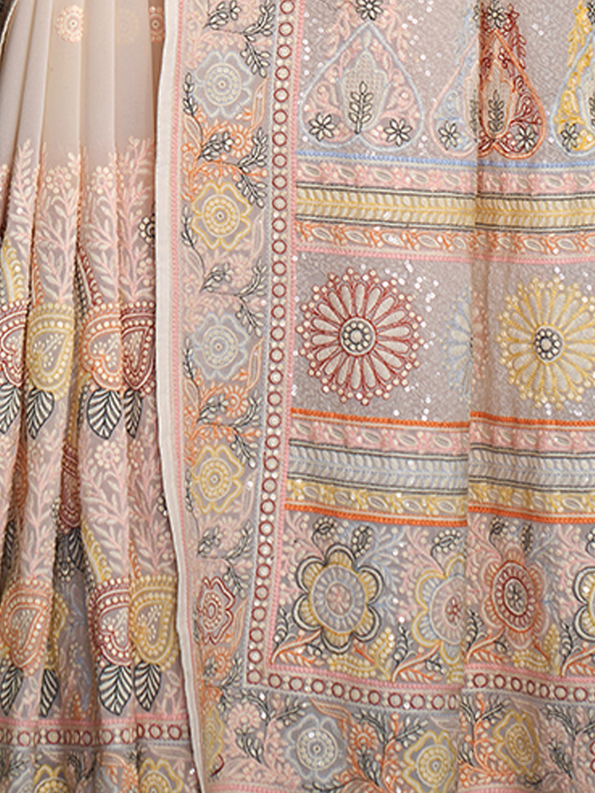 Designer Multicolor Georgette Embroidered Saree With Unstitched Blouse Clothsvilla