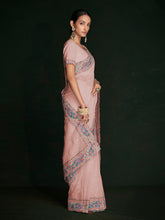 Load image into Gallery viewer, Beautiful Pink Georgette Embroidered Saree With Unstitched Blouse Clothsvilla
