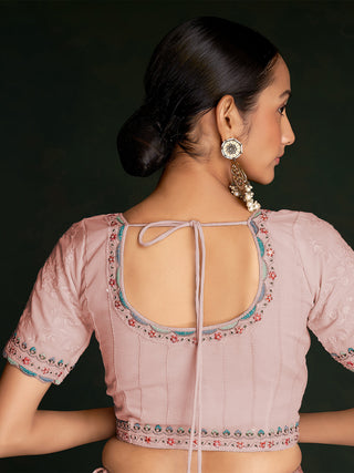 Beautiful Pink Georgette Embroidered Saree With Unstitched Blouse Clothsvilla