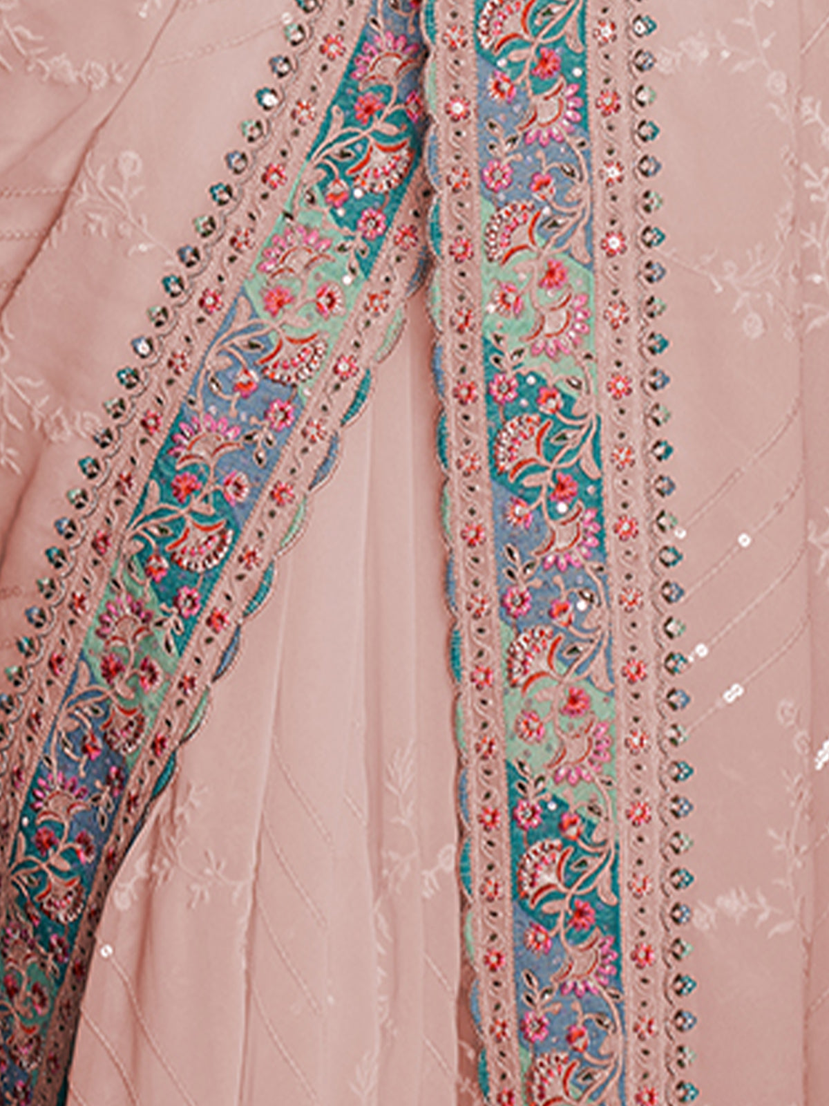 Beautiful Pink Georgette Embroidered Saree With Unstitched Blouse Clothsvilla